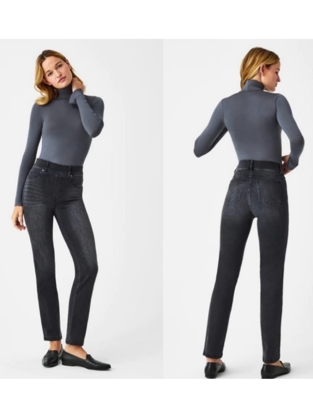 SPANX Ankle Straight Jeans Washed Black Size 1X Pull On Denim Comfy